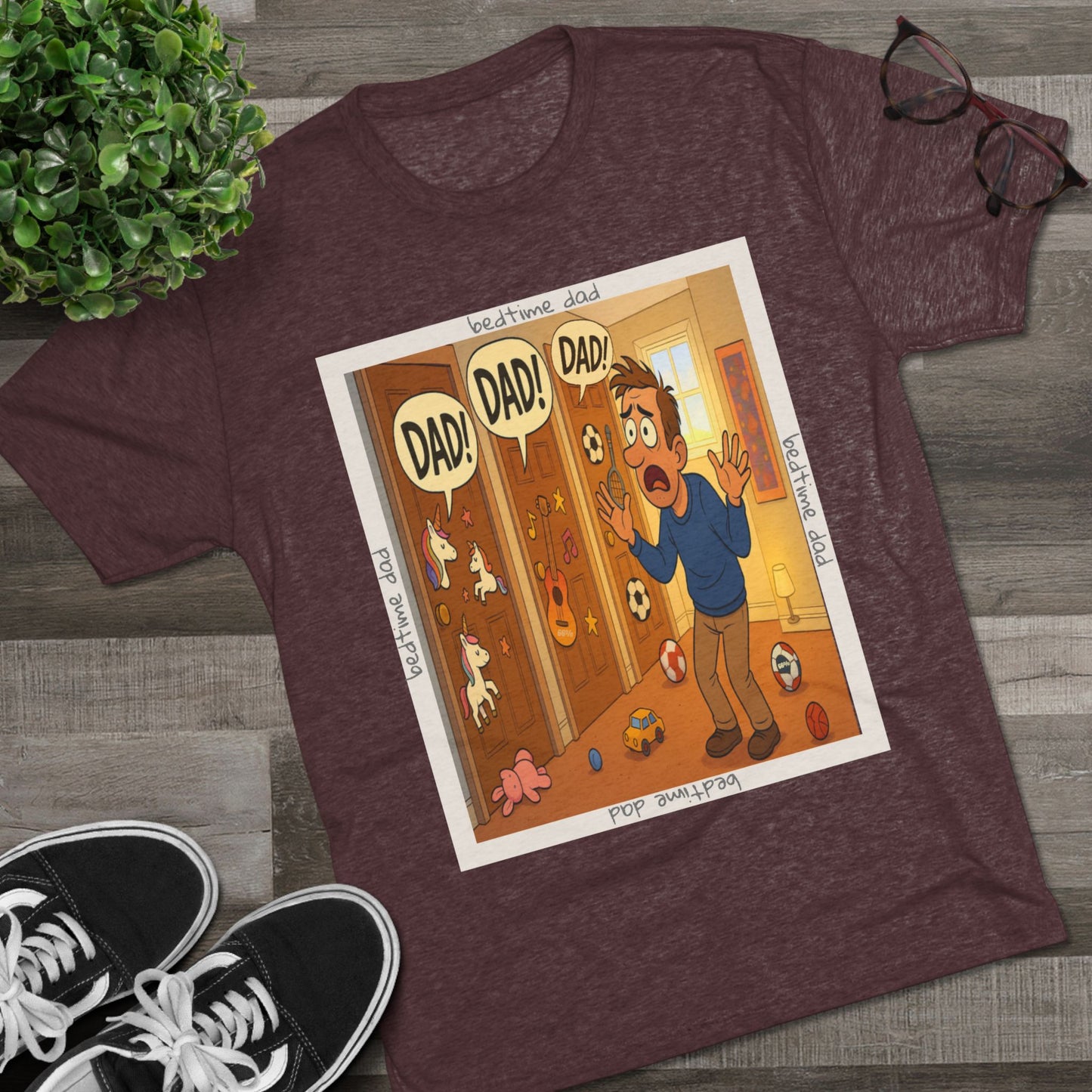 “DAAAD!” on repeat. This 66% tee is for every dad who’s survived the bedtime boss level — barely. Worn out, proud, and still undefeated.