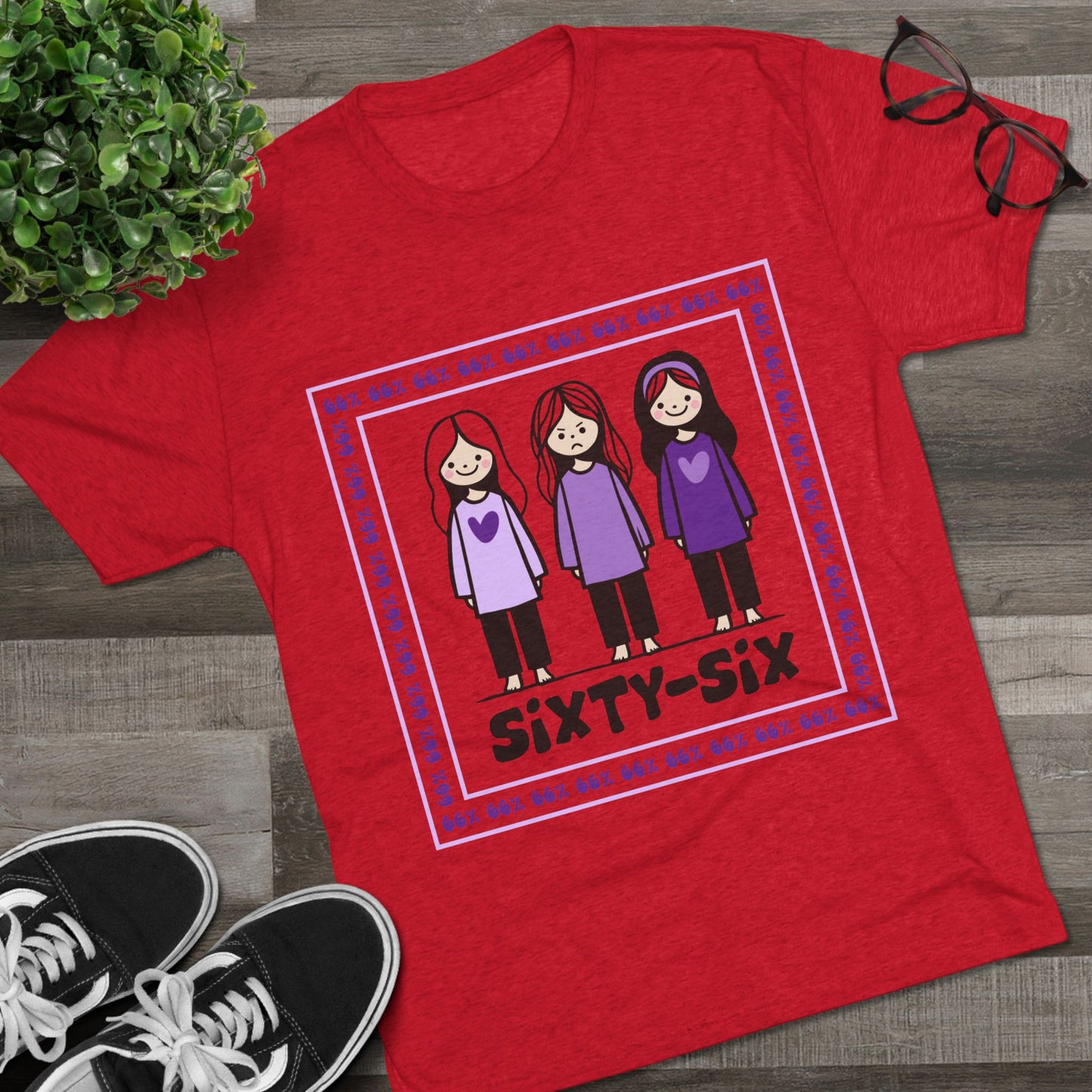 66 Percent tri-blend tee – original square design with 3 girls logo for parenting families