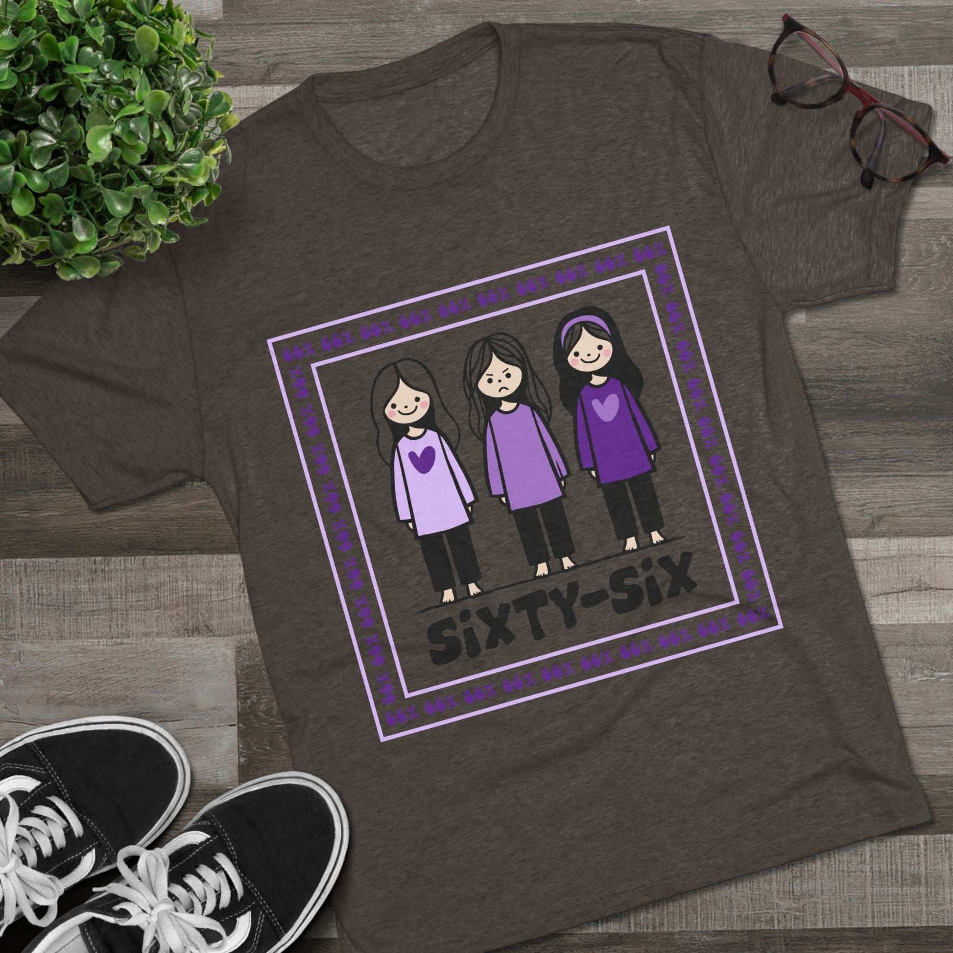 66 Percent tri-blend tee – original square design with 3 girls logo for parenting families