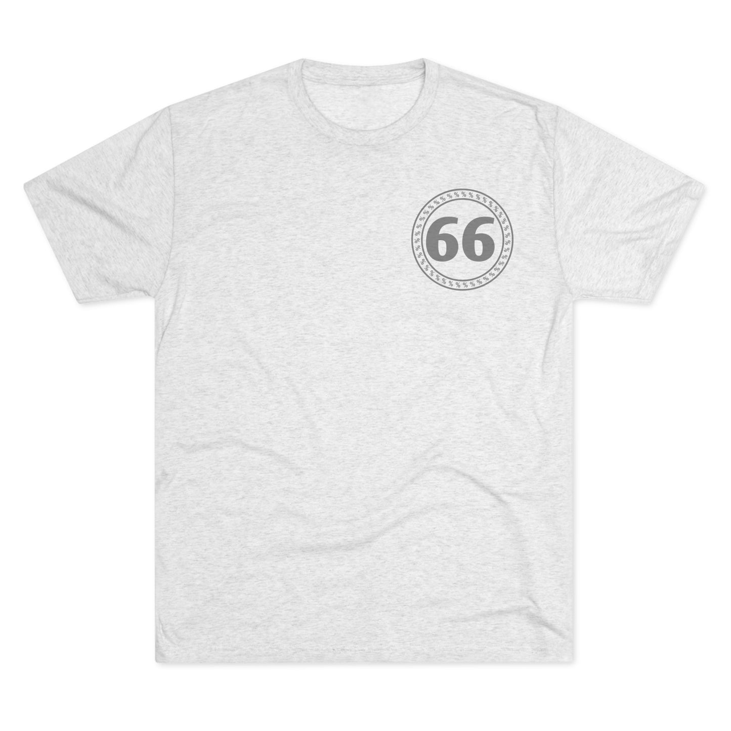 Retro 66% Tri-Blend Tee — flat-lay graphic t-shirt with circular 66 logo, heather blend, casual unisex style