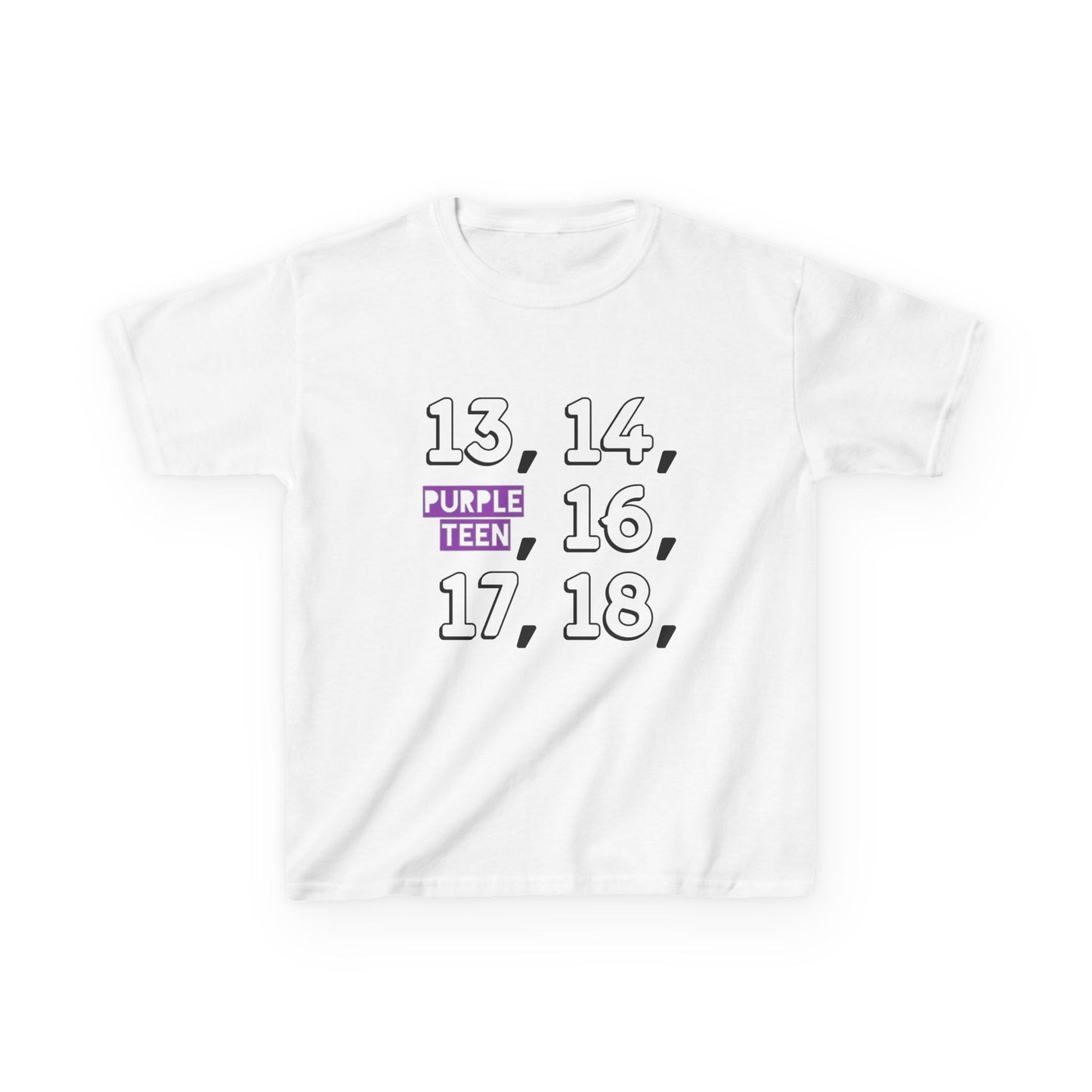 White t-shirt with numbers and text on a white background