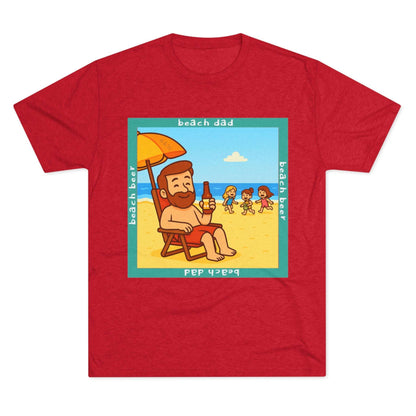 Beach Dad drinking beer on the sand with kids playing – 66% Tri-Blend Tee