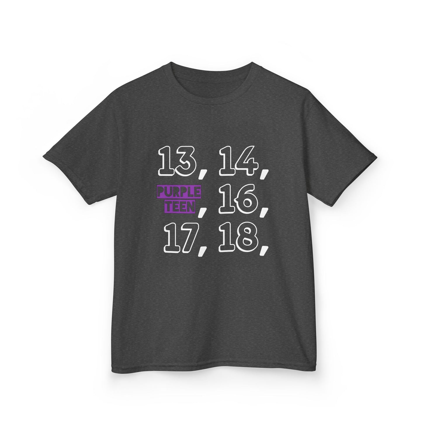 Black t-shirt with numbers and text on a white background