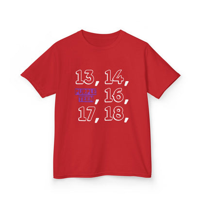 Red t-shirt with numbers printed on a white background