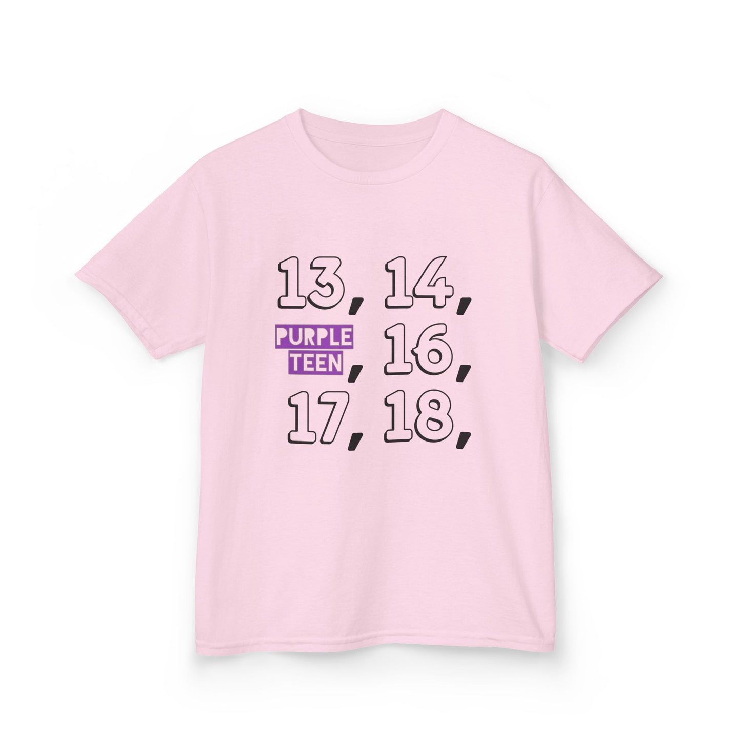 Pink t-shirt with numbers printed on a white background