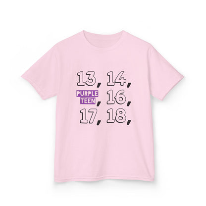 Pink t-shirt with numbers printed on a white background