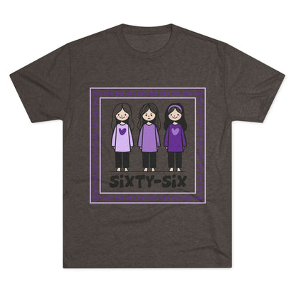 66 Percent tri-blend tee – original square design with 3 girls logo for parenting families