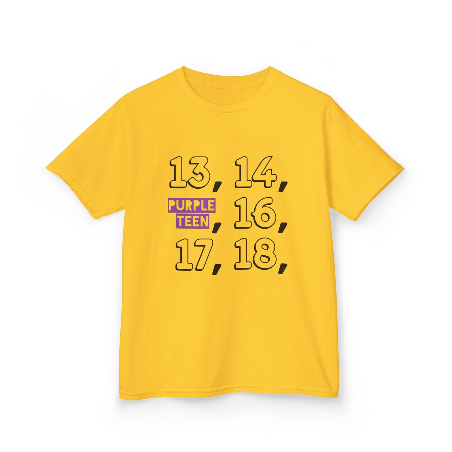 Yellow t-shirt with black text on a white background