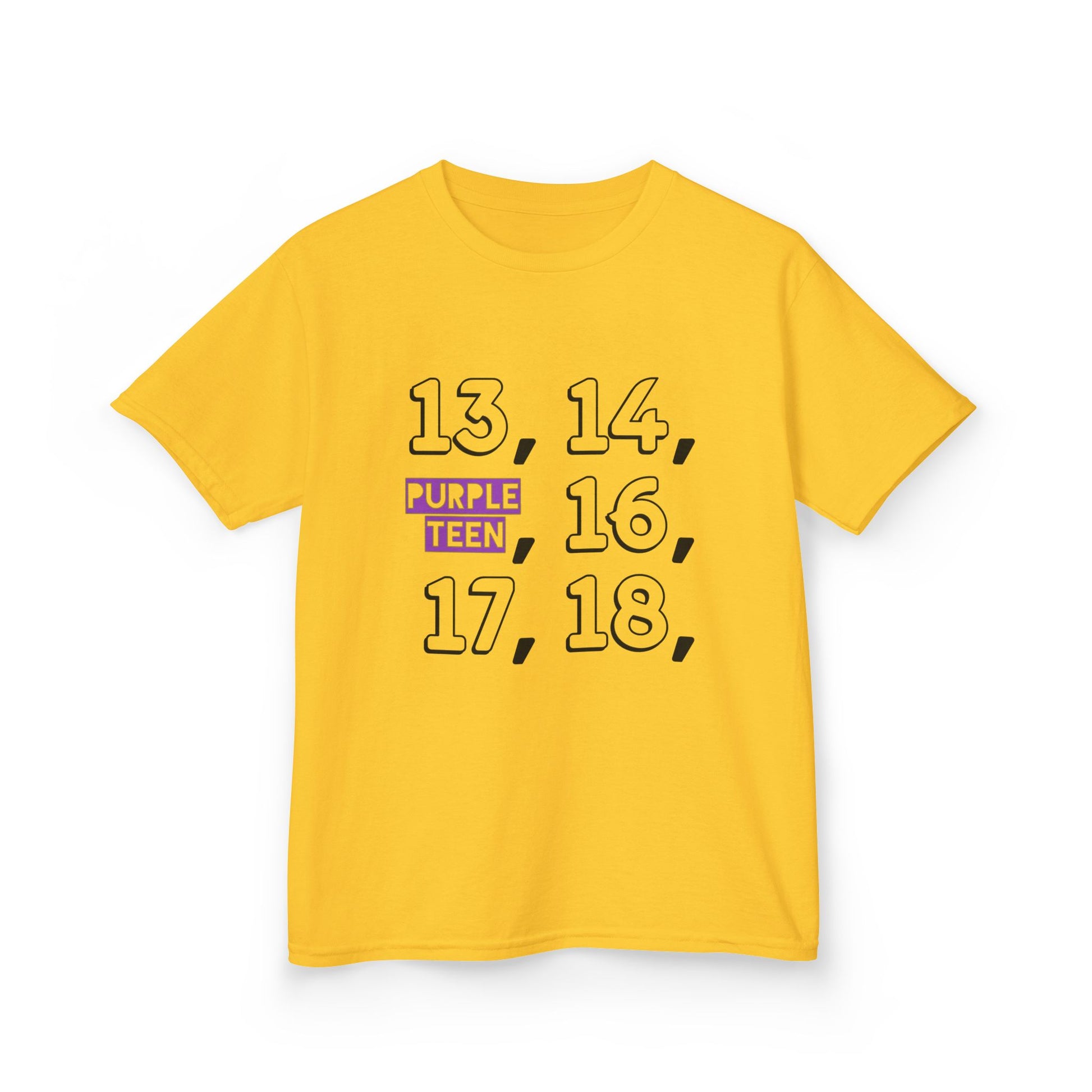 Yellow t-shirt with black text on a white background