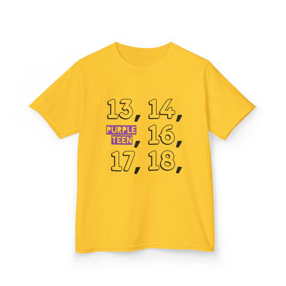 Yellow t-shirt with black text on a white background