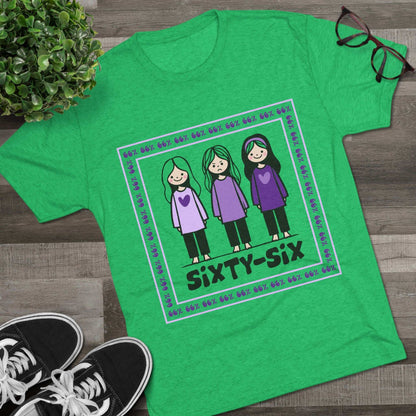 66 Percent tri-blend tee – original square design with 3 girls logo for parenting families