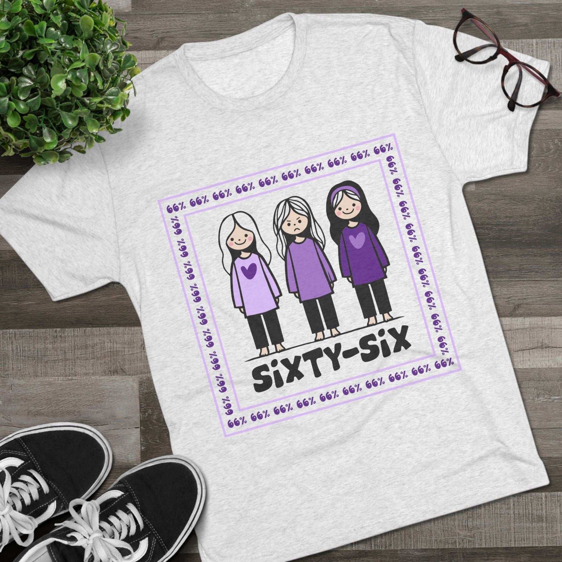 66 Percent tri-blend tee – original square design with 3 girls logo for parenting families