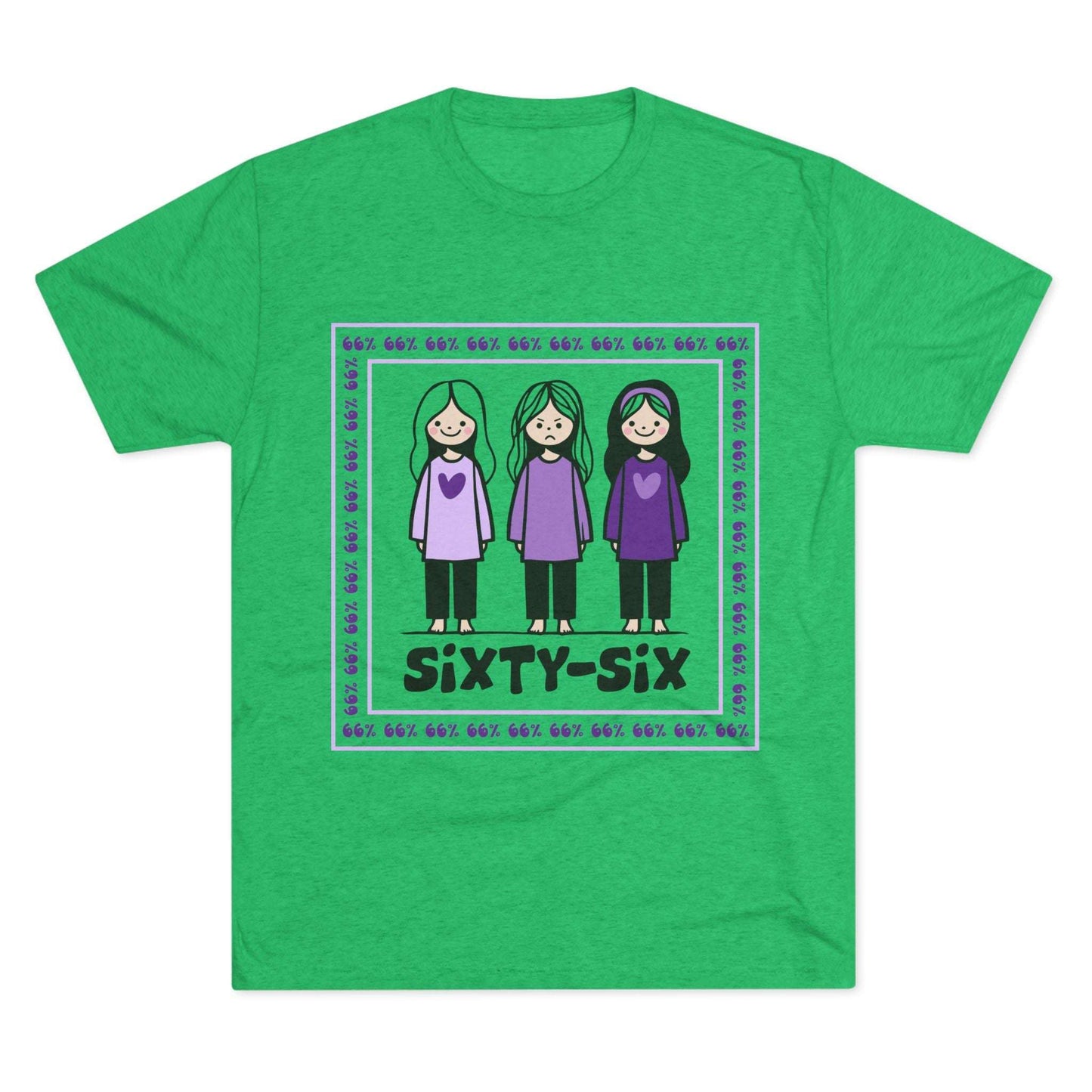 66 Percent tri-blend tee – original square design with 3 girls logo for parenting families