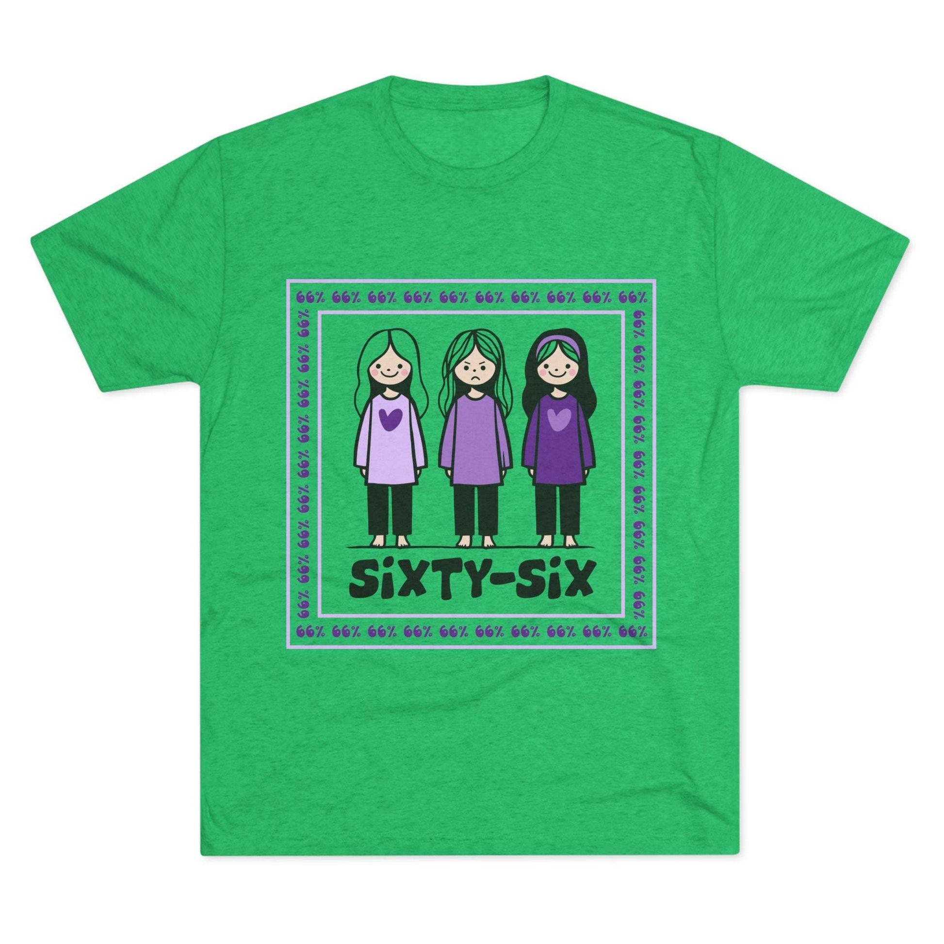 66 Percent tri-blend tee – original square design with 3 girls logo for parenting families