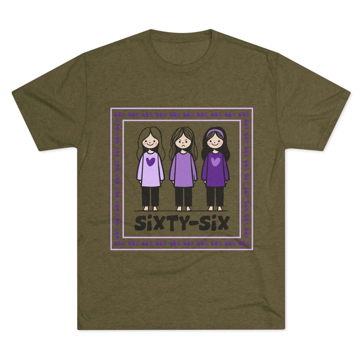 66 Percent tri-blend tee – original square design with 3 girls logo for parenting families