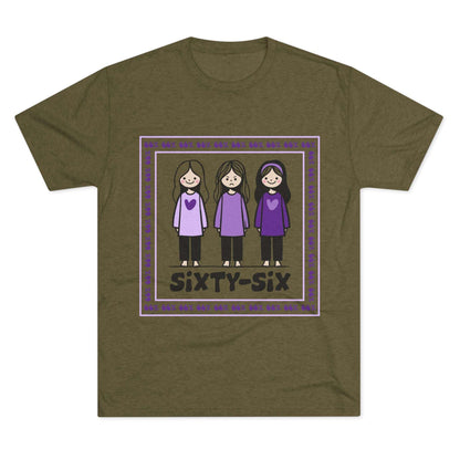66 Percent tri-blend tee – original square design with 3 girls logo for parenting families