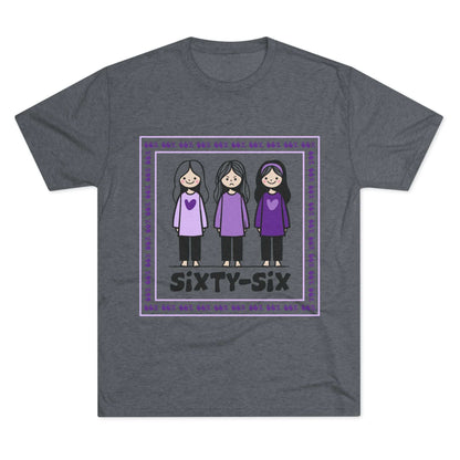 66 Percent tri-blend tee – original square design with 3 girls logo for parenting families
