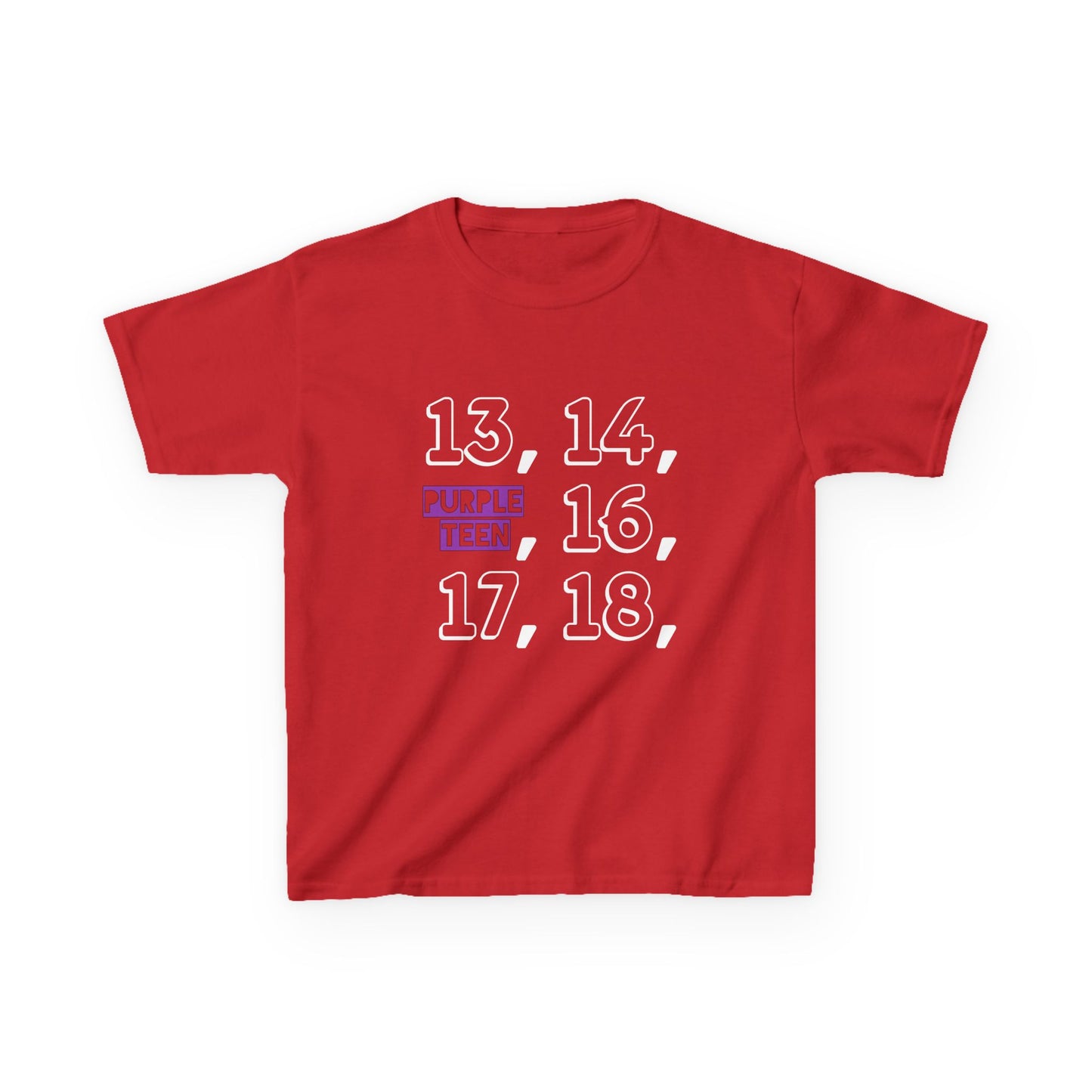 Red t-shirt with numbers printed on a white background