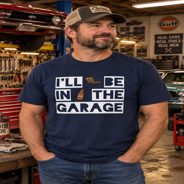 I'll Be in the Garage Cotton T-shirt in Navy | 66 Percent