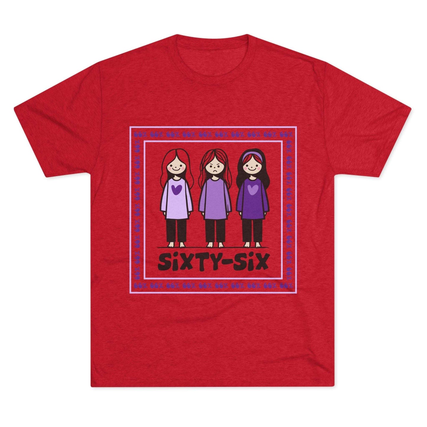 66 Percent tri-blend tee – original square design with 3 girls logo for parenting families