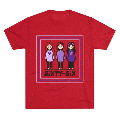 66 Percent tri-blend tee – original square design with 3 girls logo for parenting families