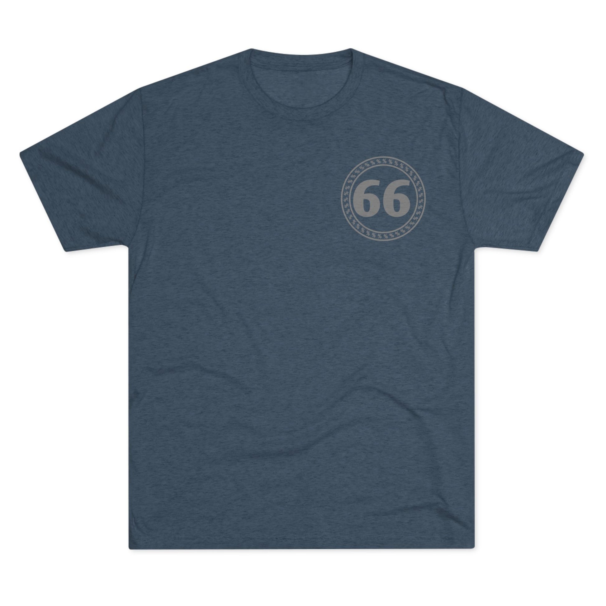 Retro 66% Tri-Blend Tee — flat-lay graphic t-shirt with circular 66 logo, heather blend, casual unisex style