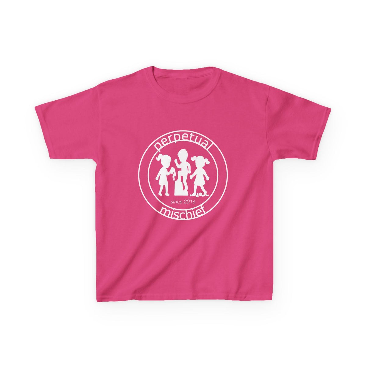 Perpetual Mischief Kids T-shirt in Heliconia | 66 Percent