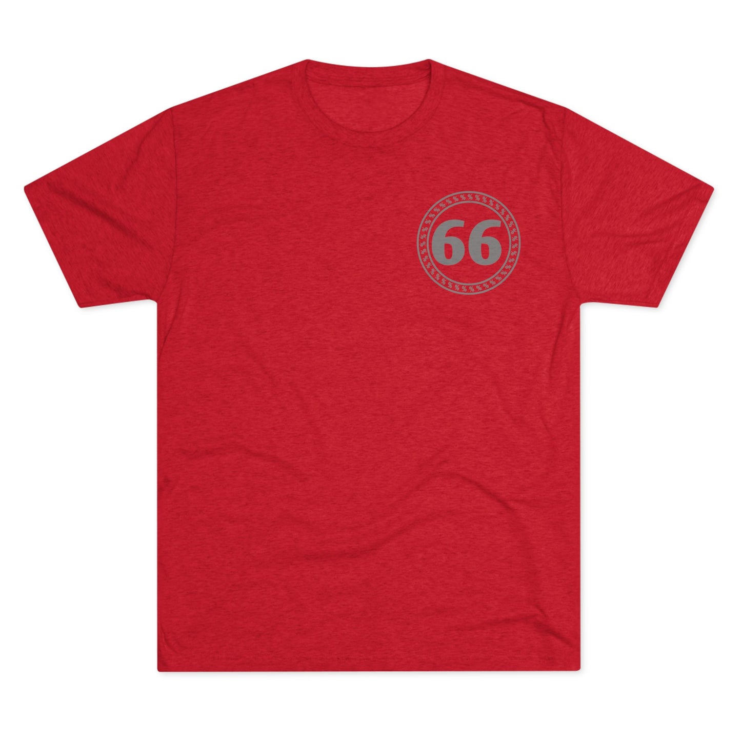 Retro 66% Tri-Blend Tee — flat-lay graphic t-shirt with circular 66 logo, heather blend, casual unisex style