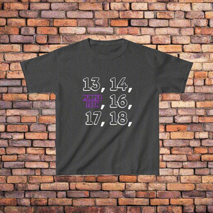 Dark gray t-shirt with numbers printed on a white background