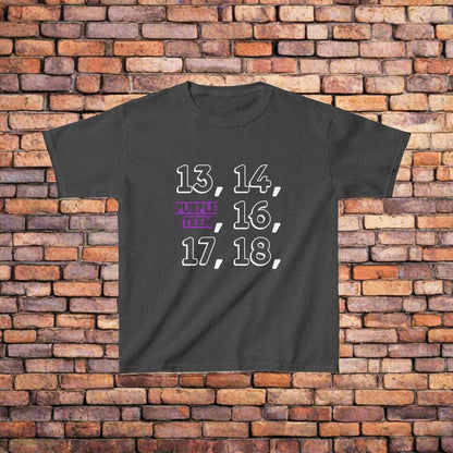 Dark gray t-shirt with numbers printed on a white background