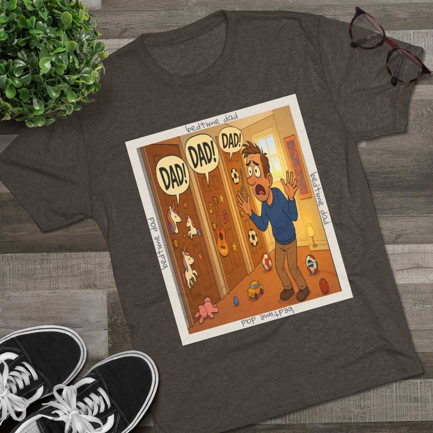 “DAAAD!” on repeat. This 66% tee is for every dad who’s survived the bedtime boss level — barely. Worn out, proud, and still undefeated.