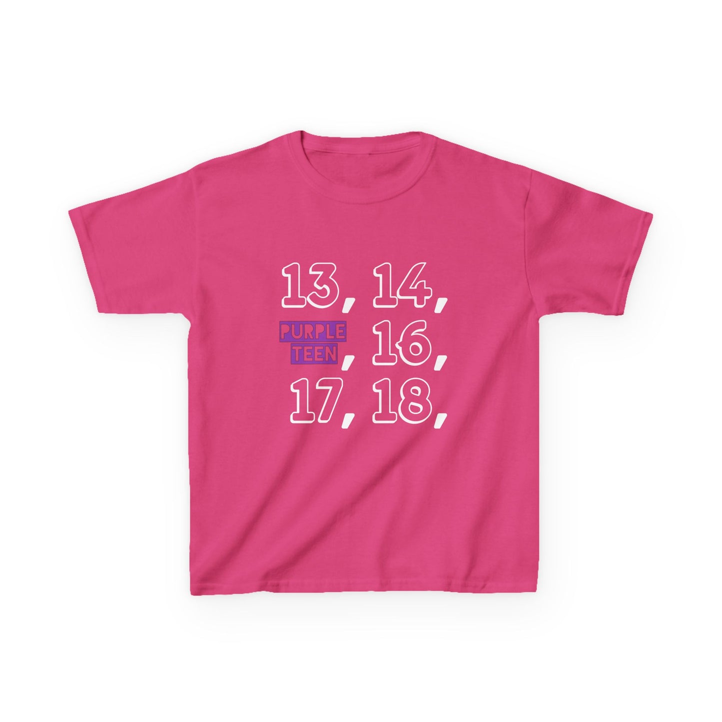 Pink t-shirt with numbers printed on a white background