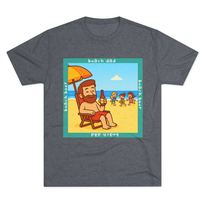 Beach Dad drinking beer on the sand with kids playing – 66% Tri-Blend Tee