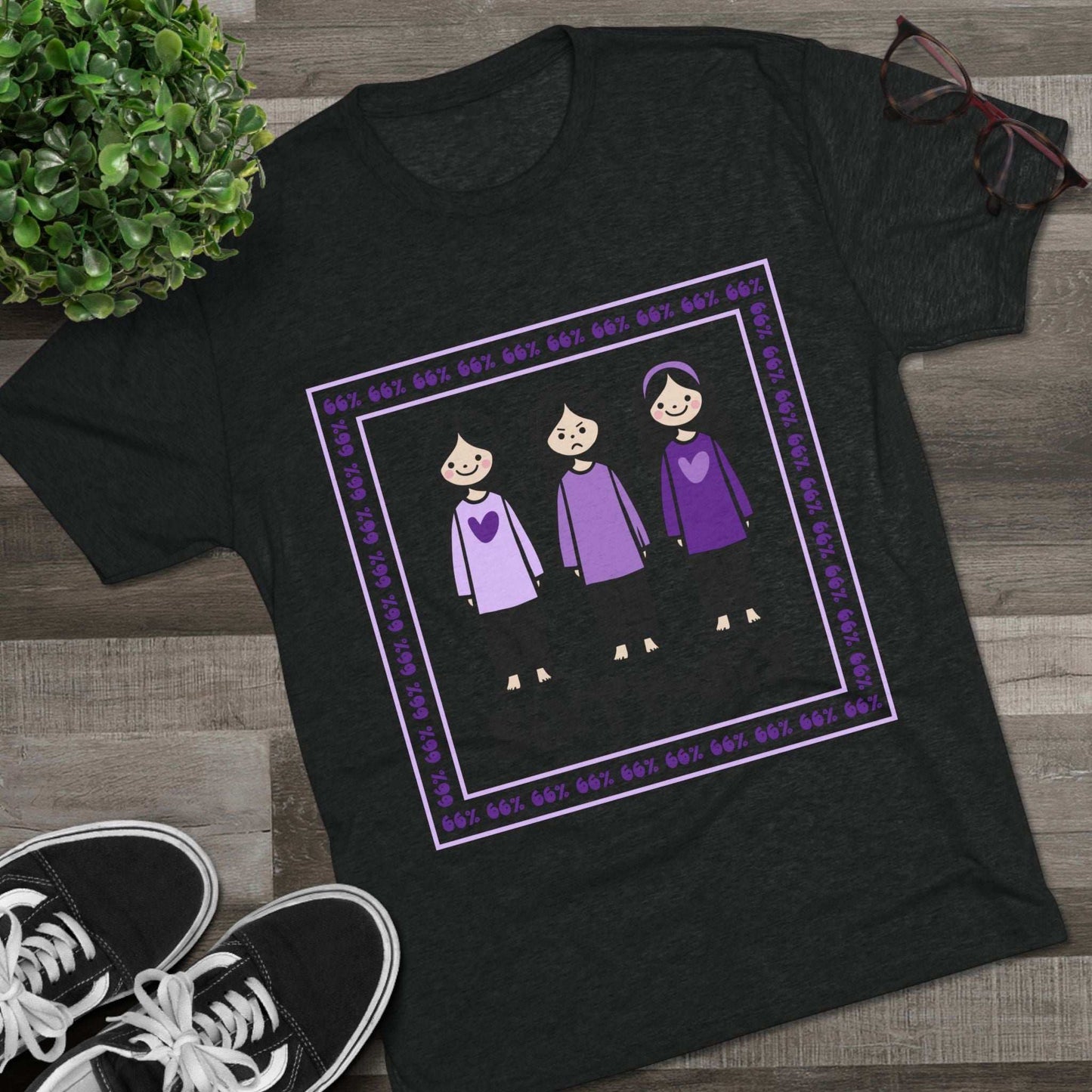 66 Percent tri-blend tee – original square design with 3 girls logo for parenting families
