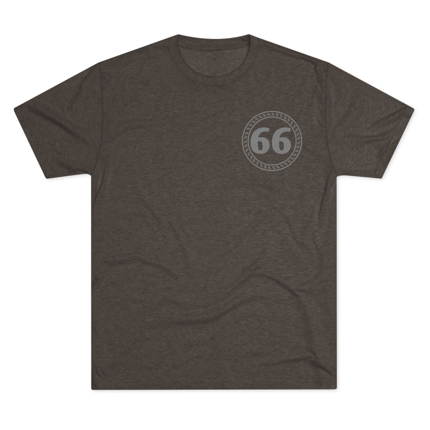 Retro 66% Tri-Blend Tee — flat-lay graphic t-shirt with circular 66 logo, heather blend, casual unisex style