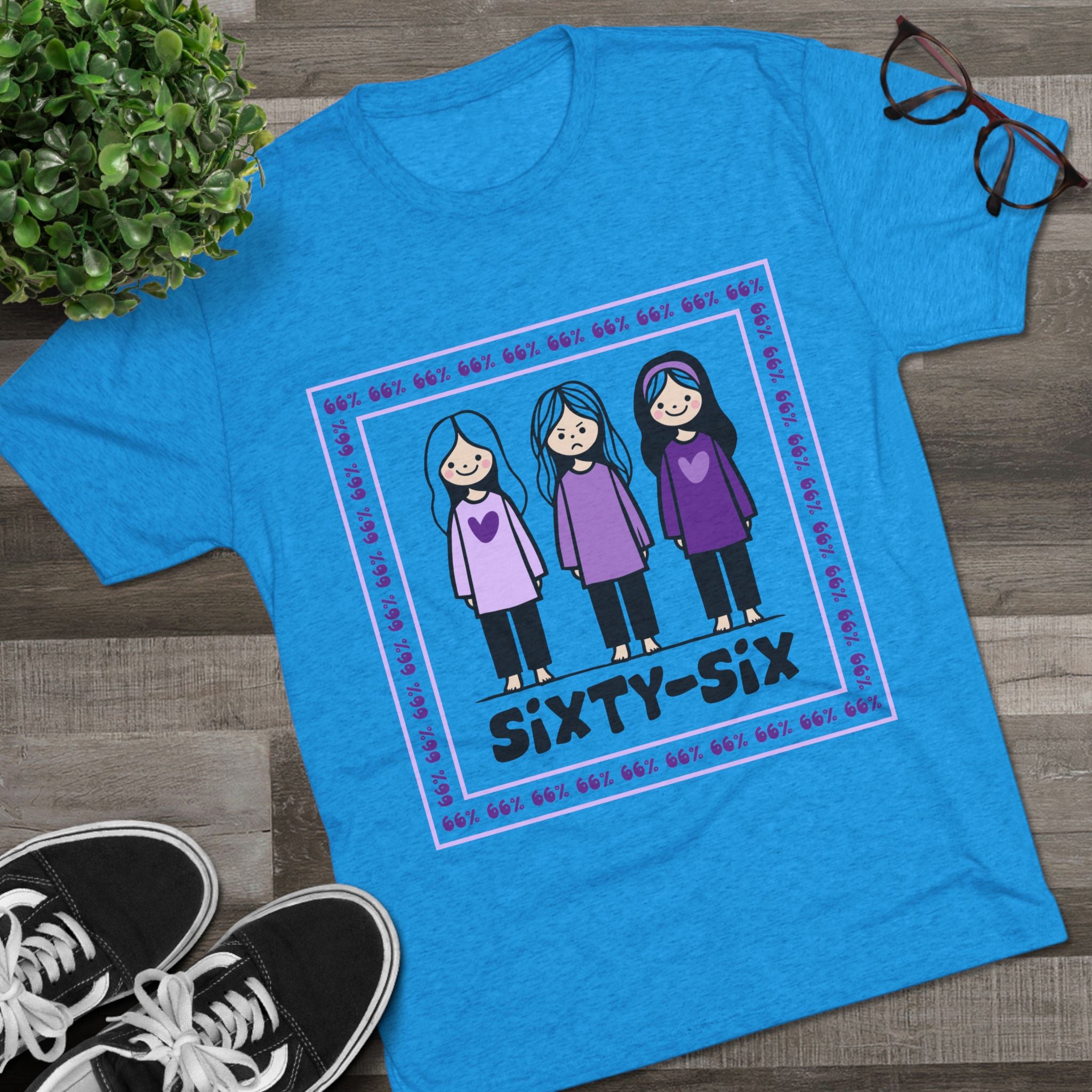 66 Percent tri-blend tee – original square design with 3 girls logo for parenting families