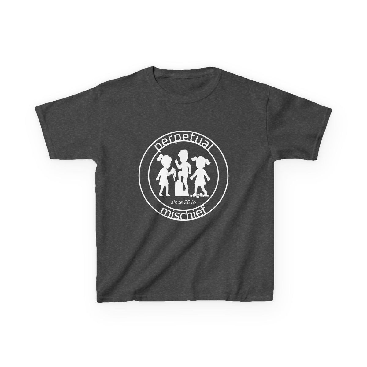 Perpetual Mischief Kids T-shirt in Dark Heather | 66 Percent