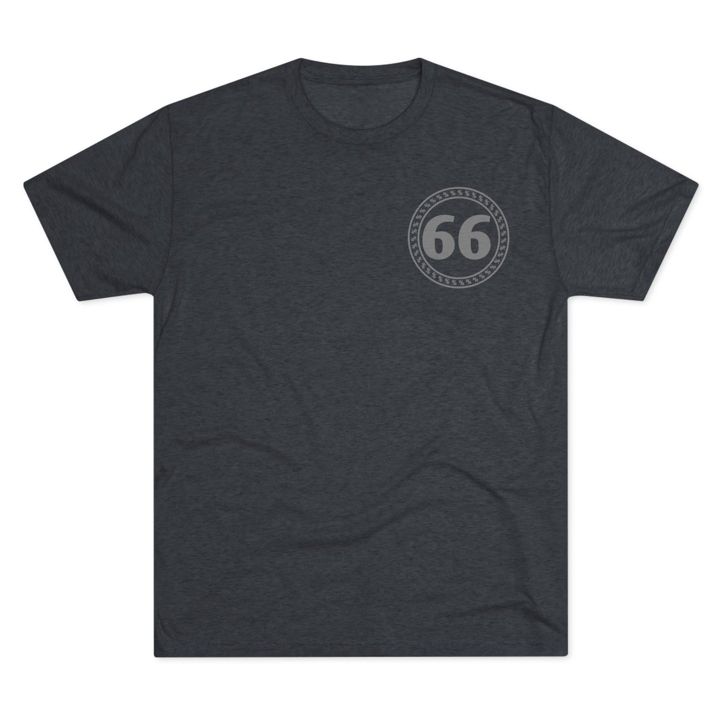 Retro 66% Tri-Blend Tee — flat-lay graphic t-shirt with circular 66 logo, heather blend, casual unisex style