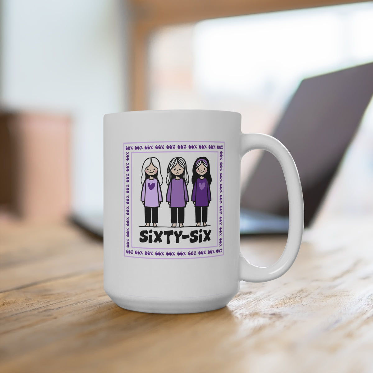 15 oz ceramic coffee mug featuring the original 66% design | 66 Percent