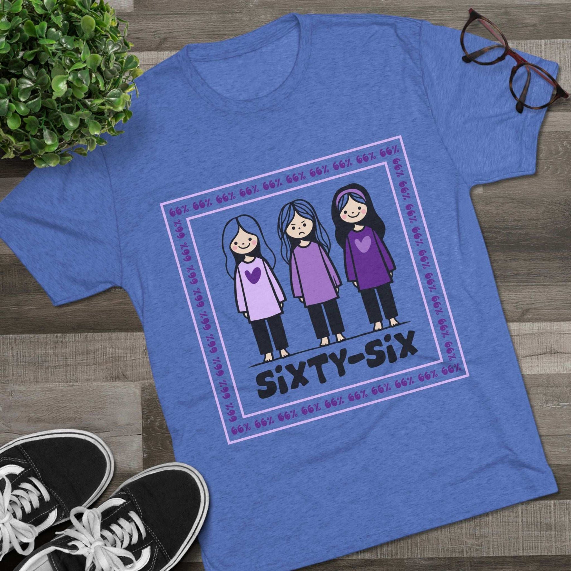 66 Percent tri-blend tee – original square design with 3 girls logo for parenting families