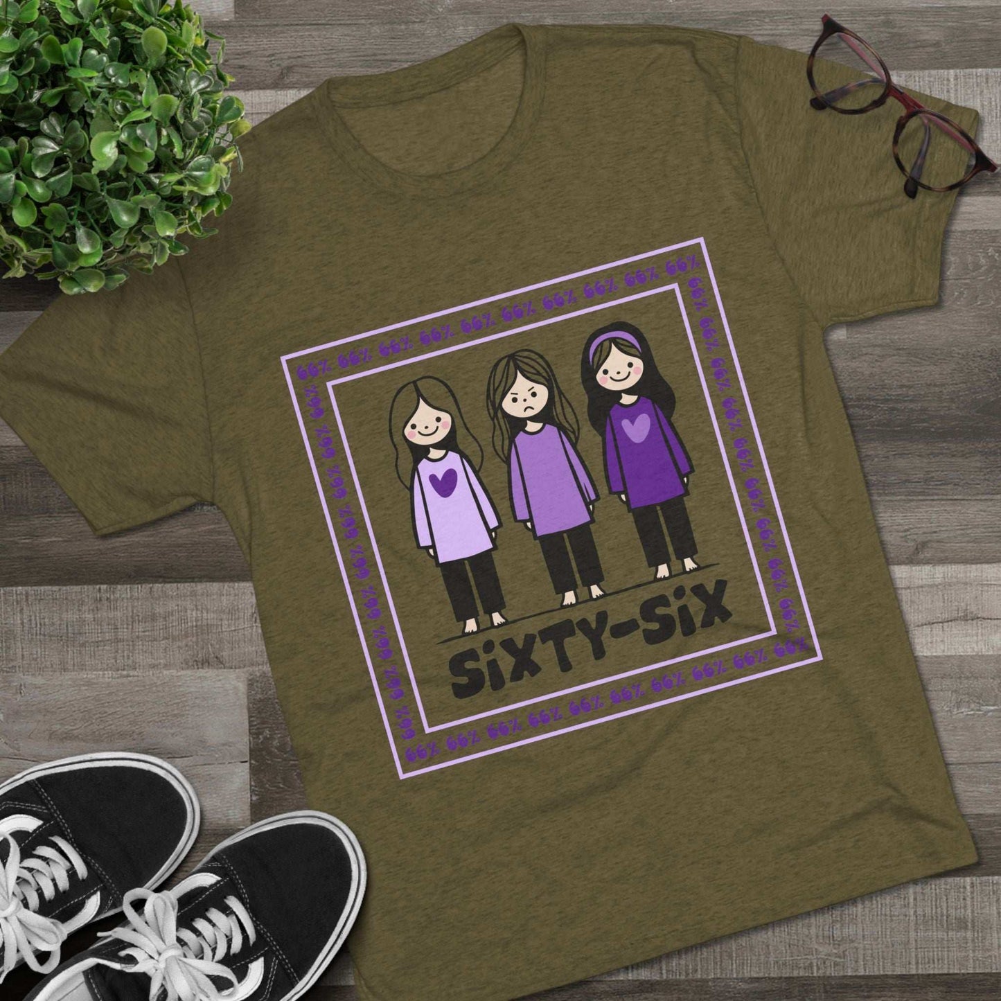 66 Percent tri-blend tee – original square design with 3 girls logo for parenting families