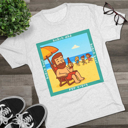 Beach Dad drinking beer on the sand with kids playing – 66% Tri-Blend Tee