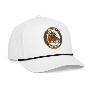 Hooray! The Dump Badge Rope Hat in White/Black – right front view | 66 Percent