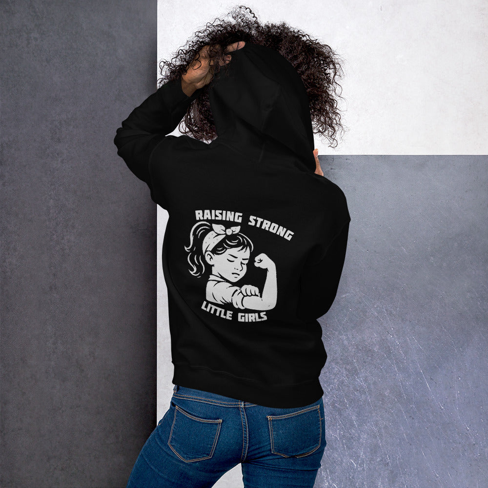 Raising Strong Little Girls Hoodie in Black – back view | 66 Percent