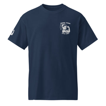 Raising Strong Little Girls DryBlend T-shirt in Navy – front view | 66 Percent